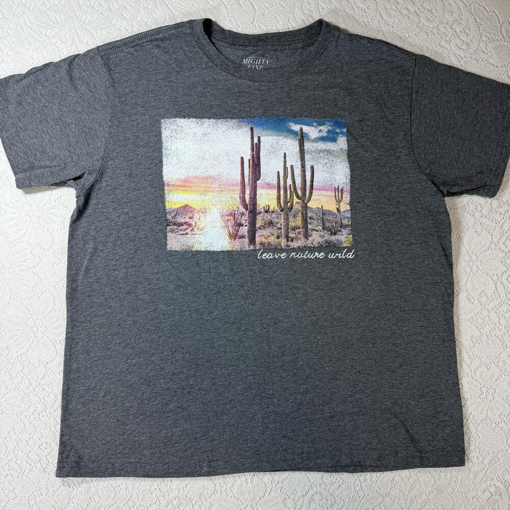 Mighty Fine Shirt Mens XL Gray Leave Nature Wild Desert Cactus Graphic Tee